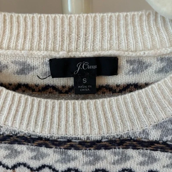 J. Crew Cream, Pink & Gray Fair Isle Crewneck Sweater - Picture 3 of 7